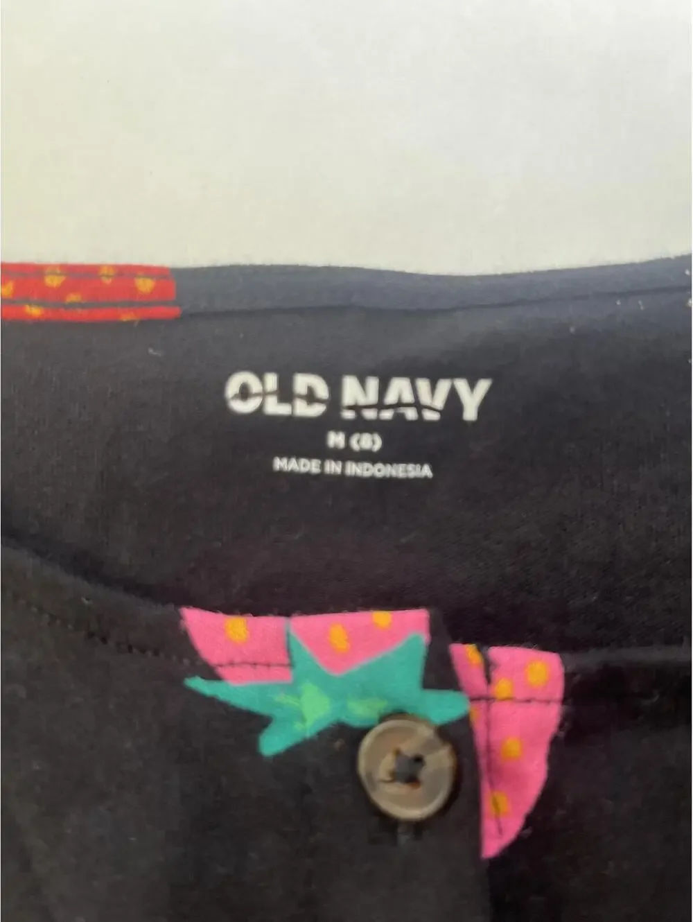 Girls Shorts Romper Strawberry Print Old Navy Black Button Front Pockets Size 8